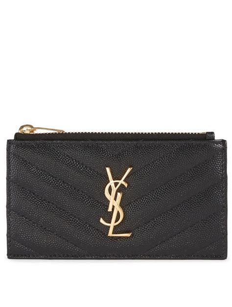 ysl black leather card holder|YSL card holder with zipper.